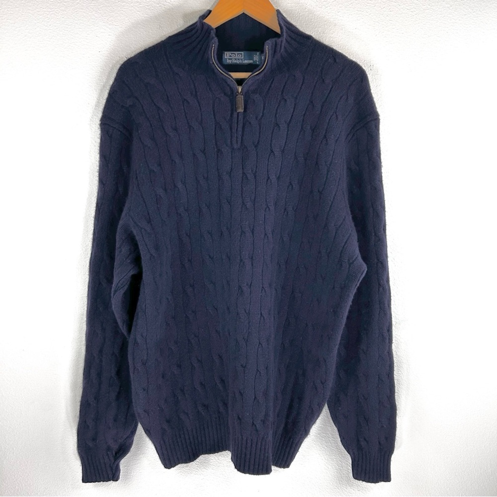 Polo Ralph Lauren Men’s Lambs Wool Cable Knot Quarter Zip Sweater. Size XXL